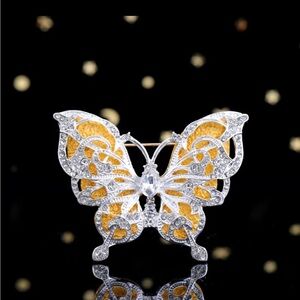 New Butterfly with Rhinestones Silver & Gold Brooch Elegant Jewelry